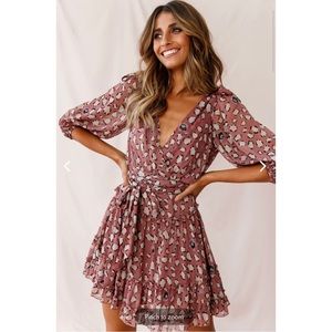 SELFIE LESLIE CHERISH BOW SHOULDER RUFFLE DETAIL DRESS ROSE